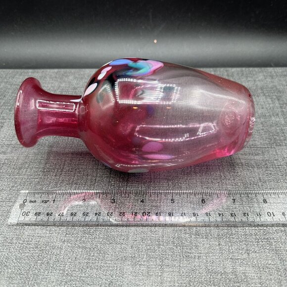 Hand Blown Pink Art Glass Vase Confetti Murano Style 7.5” - Picture 7 of 9